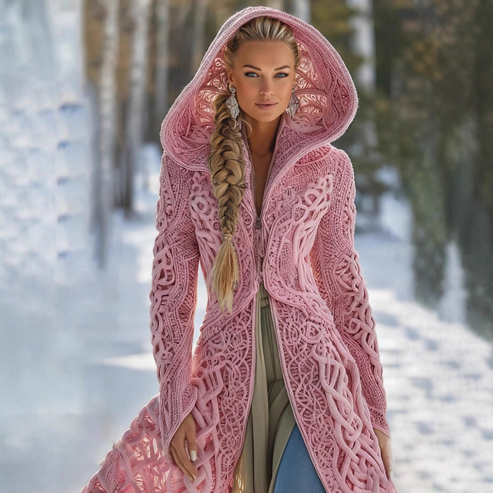 Long Loose-fitting Hooded Coat With A 3D Digital Print